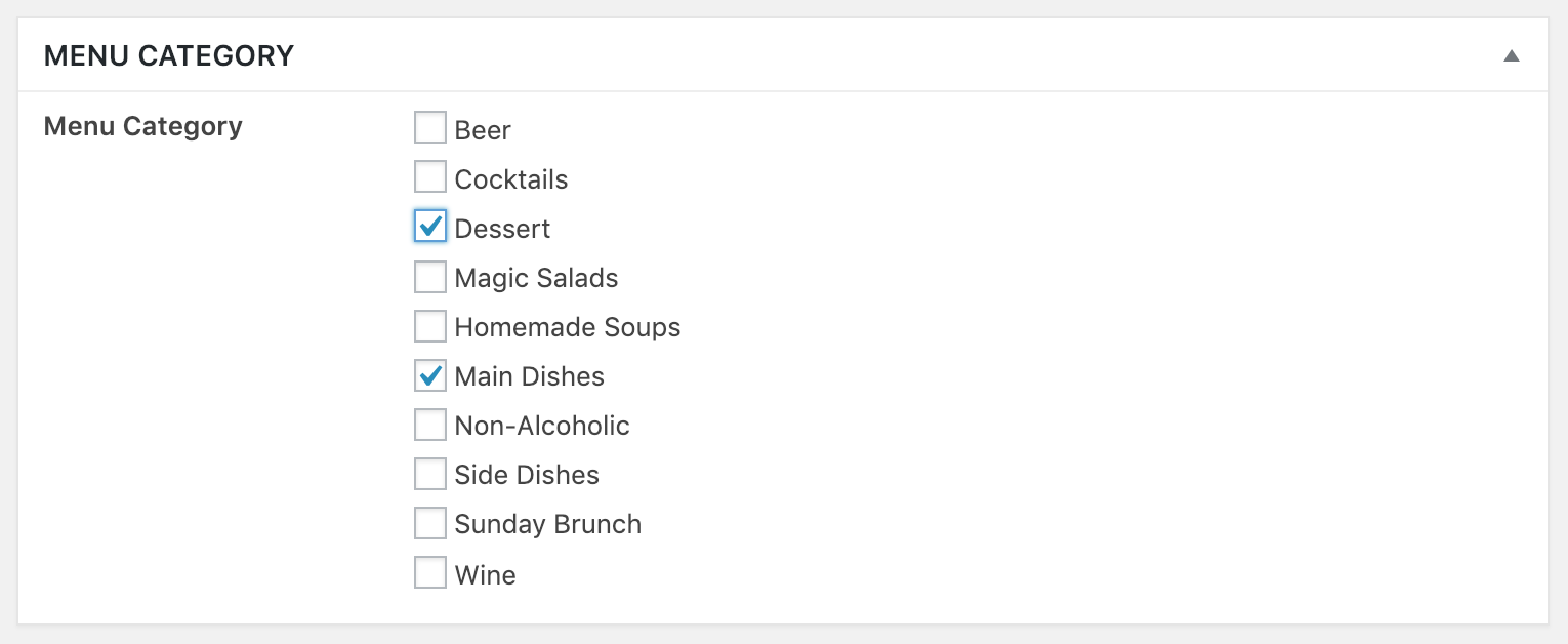 menu categories